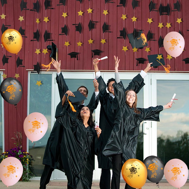 LeeSky 3Pcs Black and Gold Graduation Cap Garland Banner 2025 Graduation Banner for 2025 Party Decorations Black and Gold - Image 3